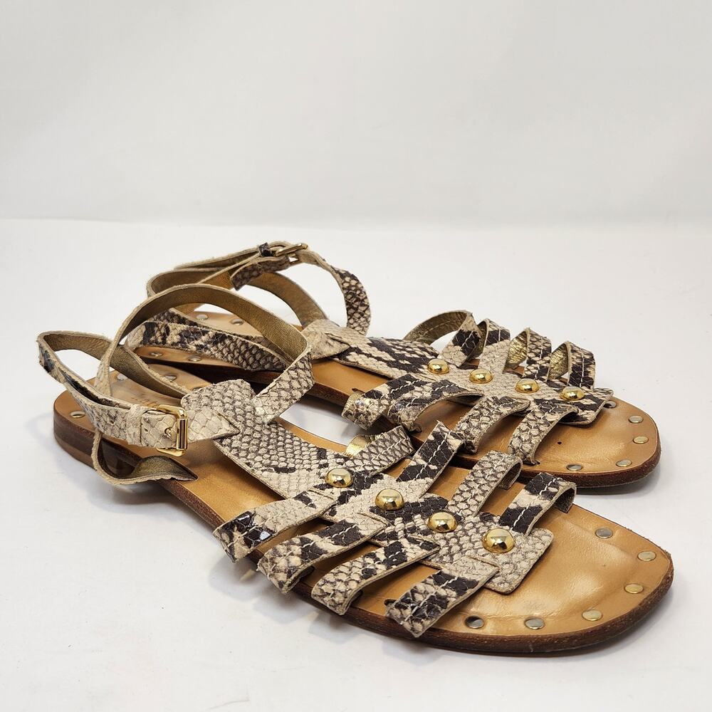 Kate Spade Snake Print Leather Gladiator Flats Sandals Size 8M Studded Strappy